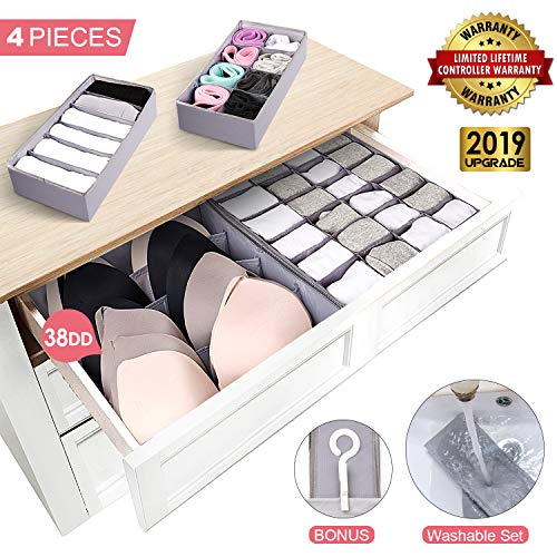 Product Cover Umi Qite Drawer Organizer Dresser Drawer Organizer Divider Washable Large Bra Sock Underwear Tie Cloth Organizer Foldable Closet Storage Box Drawer Polyester Fabric for Baby Cloth Panties Belts