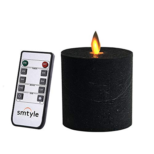 Product Cover smtyle Black Flameless Candles Flickering Realistic Bright Pillar Candle Light with Remote Control Timer Battery Operated 3x3 inch Pack of 1