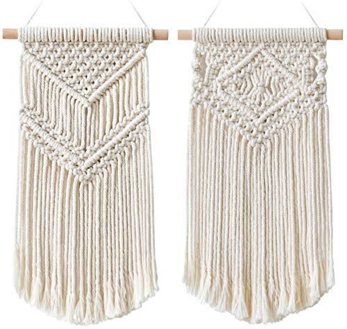 Product Cover Dahey 2 Pcs Macrame Wall Hanging Small Woven Tapestry Wall Art Decor - Beautiful for Boho Home Decor, Apartment, Nursery, Party Decorations, 16.5