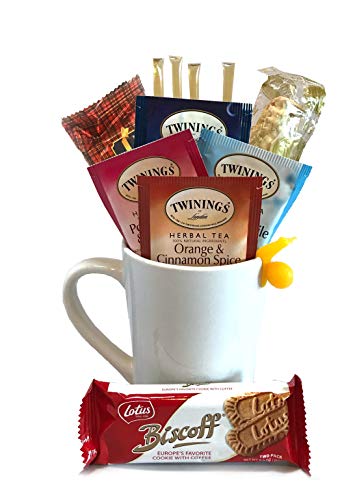 Product Cover Golden Gift Box Gourmet Premium Hot Herbal Tea Collection With Honey, Mug, and Cookies - Pomegranate Raspberry, Nightly Calm, Orange Cinnamon Spice, Chamomile (Hot Tea - Herbal)