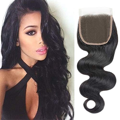 Product Cover Selina Brazilian Body Wave Free Part Lace Closure 100% Brazilian Virgin Human Hair 4x4 Swiss Lace Closure 130% Density Natural Color (12