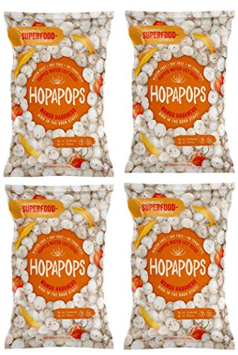 Product Cover Hopapops Popped Water Lily Seeds - Three Delicious Flavors To Choose, Protein-Rich, Gluten Free, Low Fat Snack, Non GMO Verified (Mango Habanero, 1 oz)-4 pack