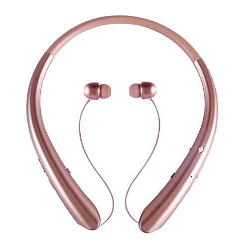 Product Cover Bluetooth Headphones, Wireless Retractable Earbuds Neckband Headset Sports Sweatproof Earphones with Mic (Rose Gold)