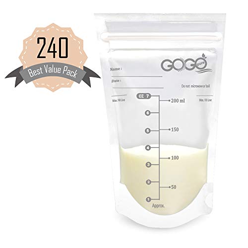 Product Cover 240 CT (4 Pack of 60 Bags) Best Value Pack Breastmilk Storage Bags - 7 OZ, Pre-Sterilized, BPA Free, Leak Proof Double Zipper Seal, Self Standing, for Refrigeration and Freezing - Only at Amazon