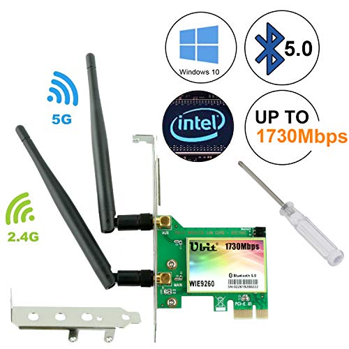 Product Cover Ubit Gigabit AC 1730Mbps Bluetooth 5.0 Wireless WiFi Card, 802.11 AC Dual-Band WLAN 1730Mbps Network Card with Bluetooth 5.0, Dual-Band 2.4GHz 300Mbps or 5GHz 1430Mbps Network Card for WIN10（WIE9260）
