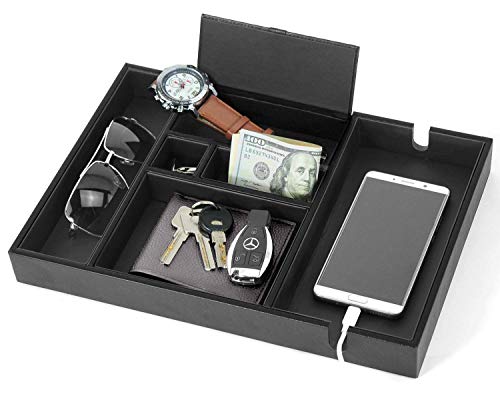 Product Cover Lifomenz Co Mens Valet Tray with Charging Station Nightstand Dresser Organizer,Mens Catchall Tray for Keys Phone Wallet Coin Jewelry Sunglasses Watch