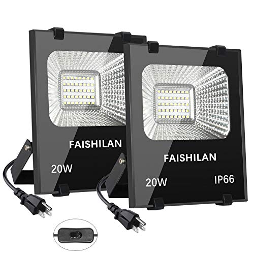 Product Cover FAISHILAN 2 Pack 20W LED Flood Light, 20W(100W Halogen Equiv),Outdoor IP66 Waterproof Work Lights, 3000Lm,6500K,Outdoor Floodlight for Garage, Garden, Lawn and Yard