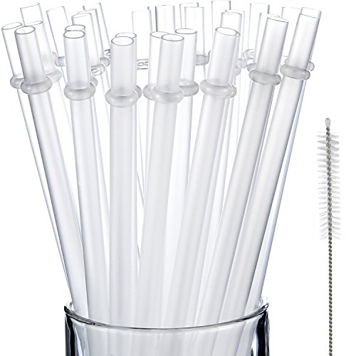 Product Cover Jovitec  50 Pieces Reusable Drinking Straw Thick Plastic Straws with Cleaning Brush Straw Cleaner (11 Inch, Clear Color)