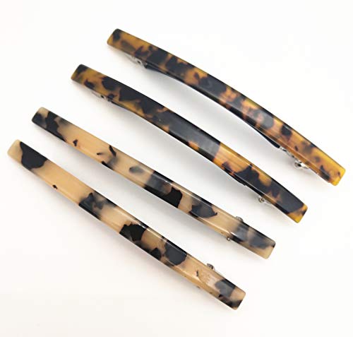Product Cover 4 Pack 4 Inches Elegant Automatic Hair Clip Long and Thin Handmade Celluloid Onyx Hair Clip Barrette Ponytail Holders for Women Girls