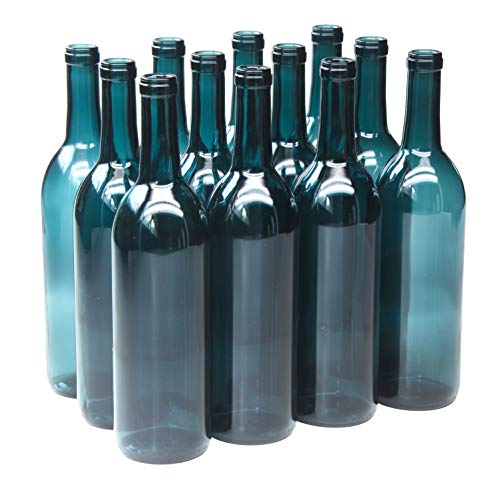 Product Cover North Mountain Supply 750ml Glass Bordeaux Wine Bottle Flat-Bottomed Cork Finish - Case of 12 - Limited Edition Blue-Green