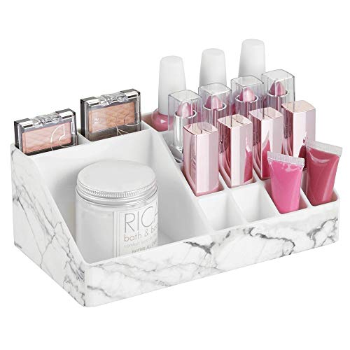 Product Cover mDesign Decorative Plastic Cosmetic Organizer Storage Center with 16 Sections for Bathroom Vanity Countertop - Hold Makeup Brushes, Lipstick, Lip Gloss, Concealers, Mascara, Eye Pencils - Marble