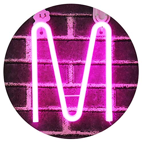 Product Cover Light Up Letters Neon Signs, Pink Marquee Letter Lights Wall Decor for Christmas, Birthday Party, Bar Valentine's Day Words-Pink Letter M