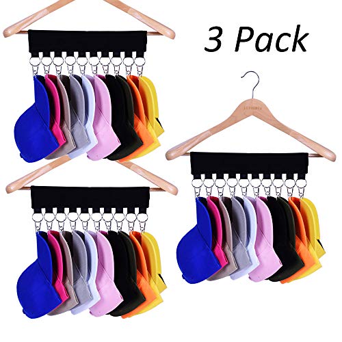 Product Cover Hat Organizer Hanger, 10 Baseball Cap Holder, Hat Storage for Closet - Change Your Clothes Hanger to Ball Cap Organizer Hanger - Keep Your Hats Cleaner Than a Hat Rack - Great for Travel Use (3 Pack)