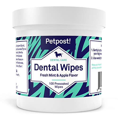 Product Cover Petpost | Dental Wipes for Dogs - Bad Breath, Plaque and Tooth Decay Gone - 100 Presoaked Pads in Natural Tooth Cleaning Solution