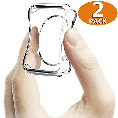 Product Cover [2 Pack] Hankn for Apple Watch Case 38mm 42mm 40mm 44mm, Soft TPU Cover Shockproof Screen Protector Bumper for  Iwatch Series 1 2 3 4 5 (Clear, 38mm)