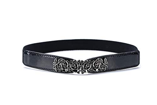 Product Cover Fashion Womens Belts Elastic Stretch Buckle Skinny Waist Cinch Belt 1Inch Wide (Black, onesize)