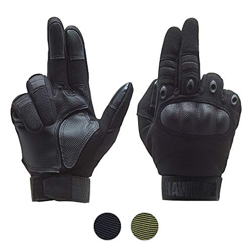 Product Cover HAWK XR Tactical Gloves for Men & Women, Upgraded Touch Screen. Free MESH Pouch. Black or Green Full Finger & Hard Knuckle Plate. Motorcycle, Military, Police, Outdoors, Shooting Gear. S,M,L,XL Size.