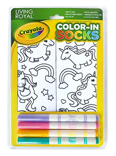 Product Cover Crayola Kid's Color-In Socks - Includes 1 Pair Of Socks And 4 Fabric Markers by Living Royal (Unicorn Fun)