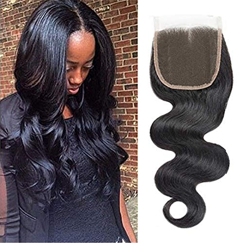 Product Cover Selina 14 inch 4x4 Free Part Lace Closure Body Wave Brazilian Human Hair 100% Unprocessed Lace Closure Natural Color for Black Women(14
