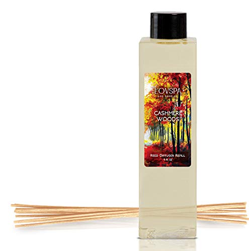 Product Cover LOVSPA Cashmere Woods Reed Diffuser Oil Refill with Replacement Reed Sticks | Amber Mimosa, Vanilla Musk & Apricot Nectar | Scent for Kitchen or Bathroom, 4 oz | Made in The USA