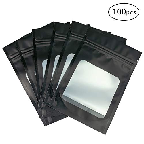 Product Cover HANSER | Smell Proof Odorless Mylar Resealable Foil Pouch Bags with clear Window | Food Safe | Airtight Ziplock | matte black | 100 Pieces | 4x6 inches