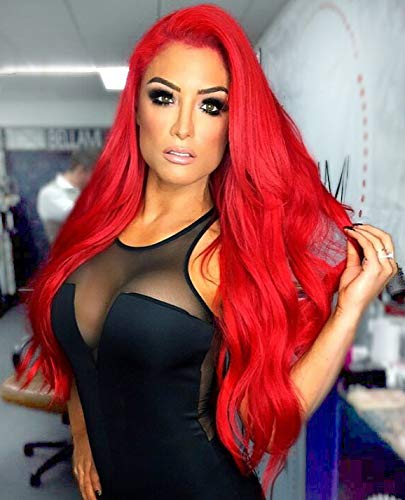 Product Cover Goodly Red Lace Front Wigs for Women Fashion Glueless Long Wavy Wigs Lace Front Natural Looking Synthetic Heat Resist Quality Fiber Red Wigs