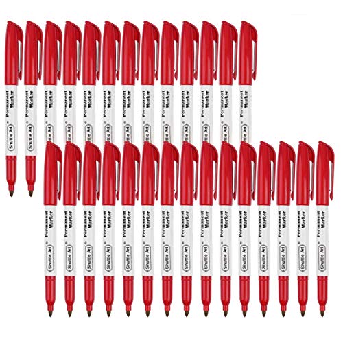 Product Cover Permanent Markers,Shuttle Art 30 Pack Red Permanent Marker set,Fine Point, Works on Plastic,Wood,Stone,Metal and Glass for Doodling, Marking