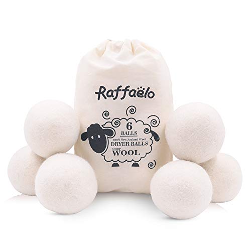 Product Cover Wool Ball, Raffaelo Wool Dryer Balls XL Premium Reusable Natural Fabric Softener Pet Fur Hair Remover - Set of 6PCS (White)