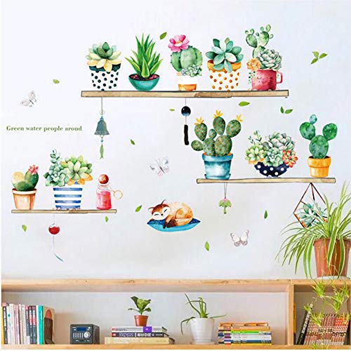 Product Cover BNLS Cactus Succulent Plants Wall Decor Decal,36pcs Cactus Green Plants Pastoral Style Wall Stickers,Vinyl Removable Art Wall Decals for Living Room Home Decoration Birthday Gifts for Women Girl