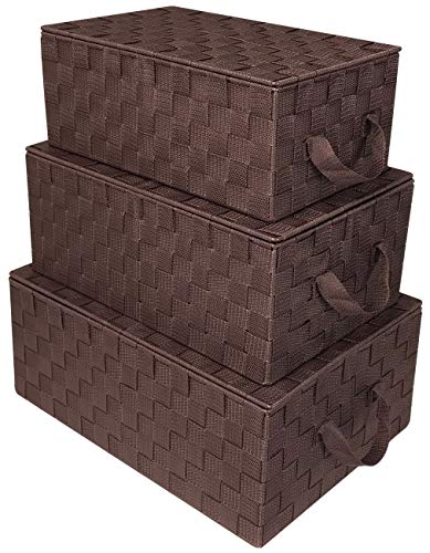 Product Cover Sorbus Storage Box Woven Basket Bin Container Tote Cube Organizer Set Stackable Storage Basket Woven Strap Shelf Organizer Built-in Carry Handles (Woven Lid Baskets - Chocolate)