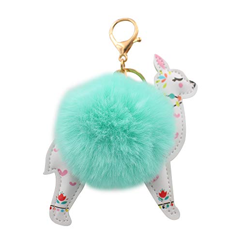 Product Cover REAL SIC Alpaca/Llama Pom Pom Keychain - Faux Fur Fluffy Fuzzy Charm For Women & Girls. Fake Rabbit Key Ring for Backpacks, Purses, Bags or Gifts (Teal)