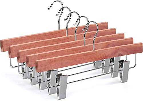 Product Cover TOPIA HANGER 10 Pack American Red Cedar Natural Wooden Pants Skirt Slacks Bottoms Jeans Hangers with Metal Anti-Wrinkle Adjustable Clips, 360° Stronger Chrome Hooks - CT07P