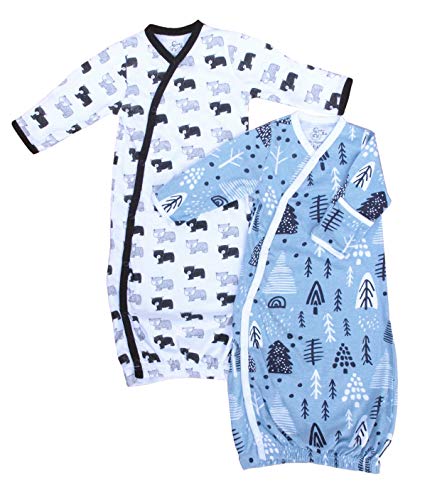 Product Cover Cambria Baby 100% Organic Cotton Kimono Gowns with Easy Change Side Snaps and Built in Mitts. Blue Forest and Bear Patterns for Boys and Girls. 2 Pack (Size 0-3)