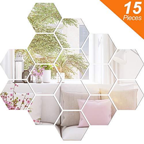 Product Cover BBTO Mirror Sheets Flexible Non Glass Mirror Plastic Mirror Self Adhesive Tiles Mirror Wall Stickers (15 Pieces, Size 4)
