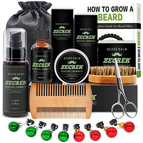 Product Cover Premium Beard Grooming & Growth Kit w/Beard Oil,Beard Shaping Tool,Beard Wash/Shampoo,Beard Balm,Beard Comb,Beard Brush,Beard Scissor,Storage Bag,Gifts for Men Him Dad