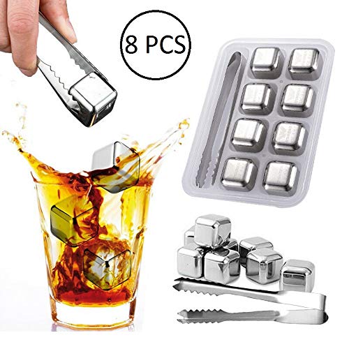 Product Cover ORPIO (LABEL) Stainless Steel Reusable Ice Cubes with Tongs Whisky Rocks (Set of 8)