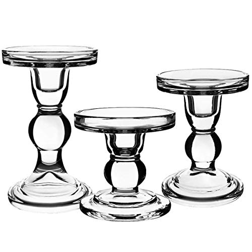 Product Cover Centanni Essentials Clear Glass Candle Holders Set of 3 for Pillar Taper & Tealight Candles, Perfect Decoration Candlesticks Set