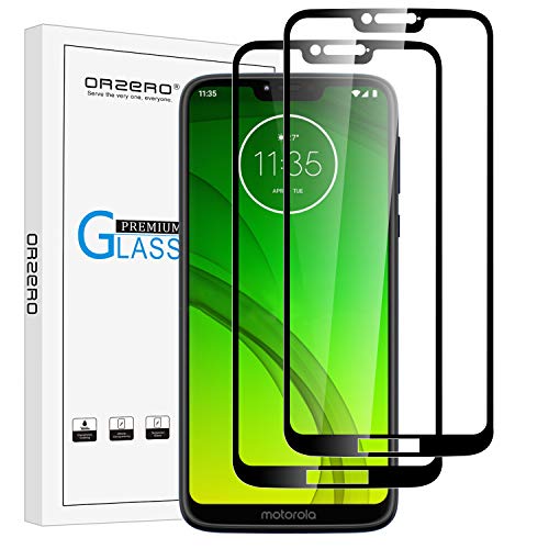 Product Cover (2 Pack) Orzero Tempered Glass Screen Protector Compatible for Motorola Moto G7 Power (Full Adhesive), 2.5D Arc Edges 9 Hardness HD Anti-Scratch Full-Coverage (Lifetime Replacement)