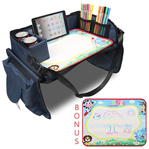 Product Cover Becko Children's Travel Toy Tray Kids' Car Seat Snack, Game Tray Activity Table for Stroller, Car, Airplane, Road Trip with Doodle Mat, Foldaway & Portable