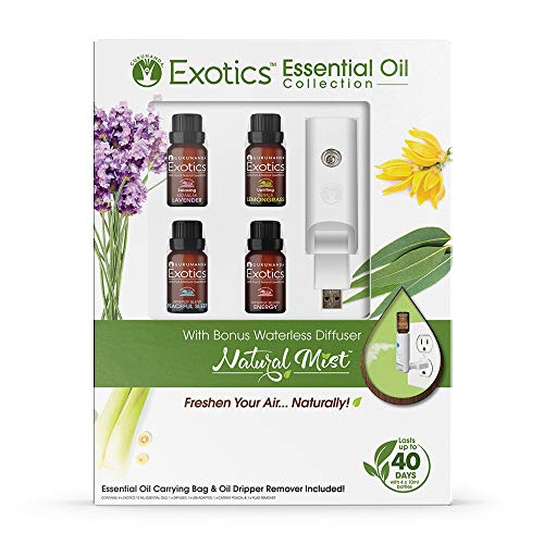 Product Cover World's First Water-less Plugin - Natural Mist Gift Set- Natural Essential Oil Diffuser - Aromatherapy Air Freshener- Includes Lavender, Lemongrass, Peaceful Sleep and Energy Blend (Gift Set, White)