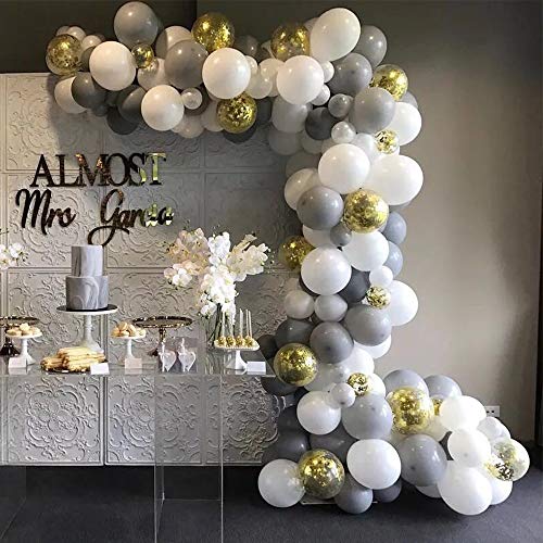 Product Cover Gray White Latex Balloons with Gold Confetti Balloons-Pack of 100,for Wedding Birthday Party Baby Shower Decoration