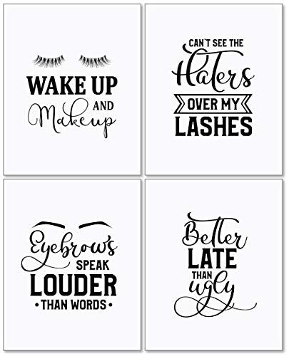 Product Cover Confetti Fox Makeup Wall Decor Art - 8x10 Unframed Set of 4 Metallic Pearl Prints - Funny Sassy Quotes Sayings Teen Girls Gift Posters Wake Up Make Up Gorgeous Lashes Eyebrows