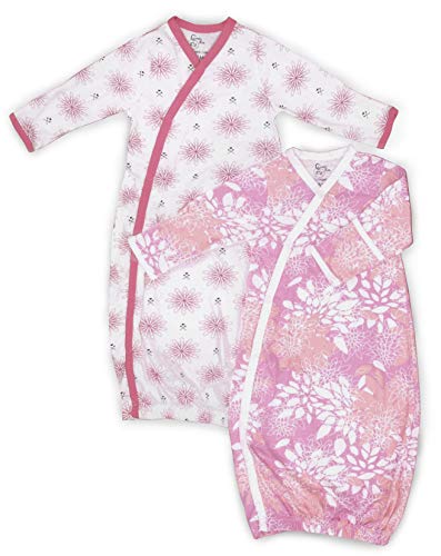 Product Cover Cambria Baby 100% Organic Cotton Girl's Kimono Gowns with Easy Change Side Snaps and Built in Mitts. Pink Floral Arrows and Hearts Pattern. 2 Pack (Size 0-3)