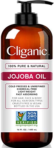 Product Cover Cliganic Jojoba Oil Non-GMO, Bulk 16oz | 100% Pure, Natural Cold Pressed Unrefined Hexane Free Oil for Hair & Face