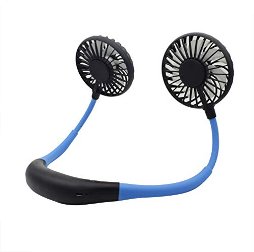 Product Cover TACY Hands-Free Neckband Fan Sports Personal Fans Wireless & USB Rechargeable Necklace Style Fans Dual-Head Mini Fan (Blue)