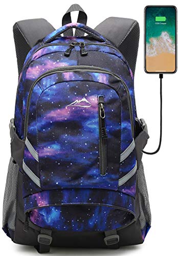 Product Cover Backpack Bookbag for School Student College Business Travel with USB Charging Port Fit Laptop Up to 15.6 Inch Night Light Reflective Anti Theft (Galaxy C)