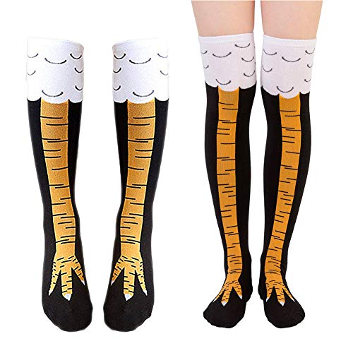 Product Cover Womens Novelty Funny Crazy Socks - 1-3Pack Cool Funky Animal Cartoon Cosplay Chicken Leg Knee High Mid-calf Gift Socks