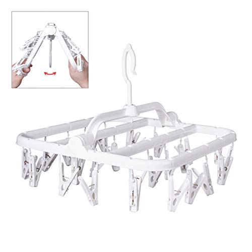 Product Cover Annaklin Foldable Clip Hangers with 26 Drying Clips, Underwear Hanger with Clips, Plastic Laundry Clip and Drip Drying Hanger for Socks, Bras, Lingerie, Clothes, Sturdy, White