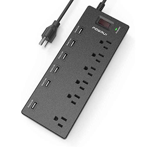 Product Cover Surge Protector, POWRUI Power Strip with 6 Outlets and 6 USB Ports, Heavy Duty 6ft Extension Long Cord, 1625W/13A Multiplug for Multiple Devices Smartphone Tablet Laptop Computer, ETL Listed (Black)