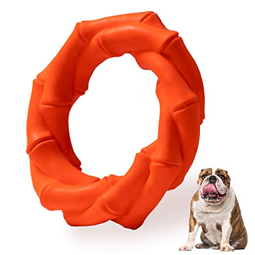 Product Cover Dog Chew Toys For Aggressive Chewers,Durable Natural Rubber Dog Toys, Tough Chew Toys For Large Dogs Reduce Boredom Bite-Resistant, Great For Teeth Cleaning, Tug Of War and Fetch Games (Orange)